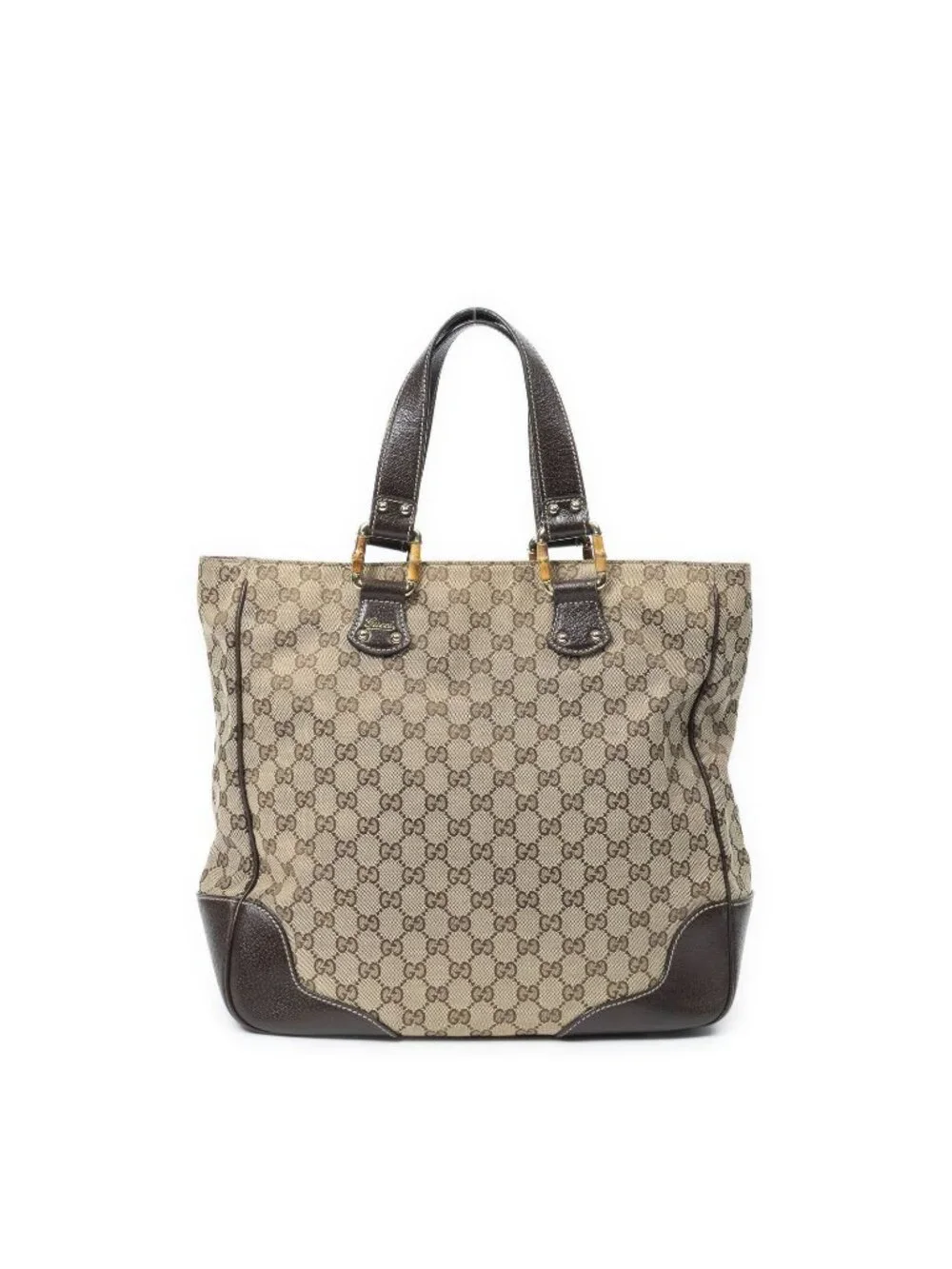Gucci Bamboo Horsebit Tote Beige Brown GG Canvas